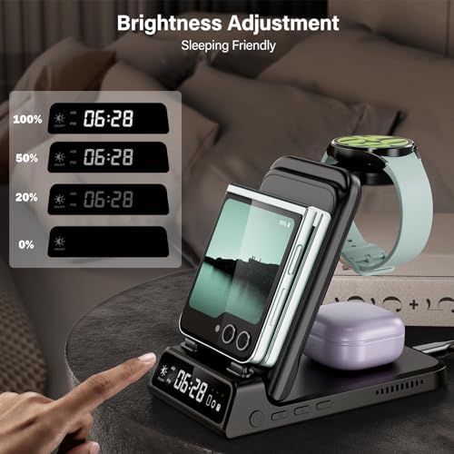 Ultimate 3-in-1 Wireless Charging Station for Samsung Z Flip Series & Galaxy Devices – Fast Charging Dock for Galaxy Watch Ultra/7/6/5 Pro & Galaxy Buds – Travel-Friendly, Adapter-Free Design for Enhanced Compatibility and Efficiency