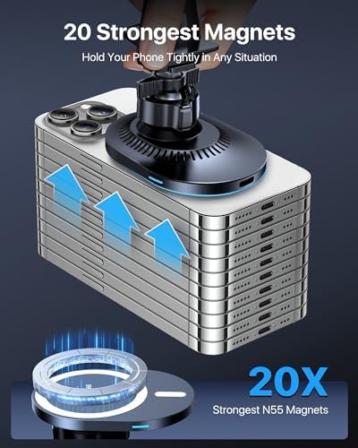 andobil 15 W Fast Wireless Car Charger & Magnetic Phone Mount for i Phone 16 Pro Max, 15 Pro, 14 Pro Max, 13, 12 – Seamless Integration of High-Speed Charging and Secure Magnetic Support for an Enhanced Driving Experience, Adjustable Viewing Angles, and Sleek Design for Effortless Accessibility