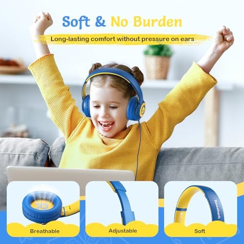 Comfortable Pink Headphones for Kids with Microphone – Safe Listening Technology at 85/94 d B, Foldable & Portable for School and Travel, Includes Stylish Carrying Case – Ideal for Young Girls Who Love Music and Learning