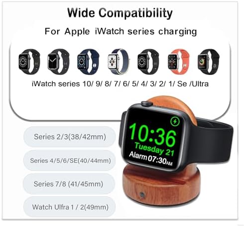 Sapele Wood Magnetic Charging Dock for Apple Watch – Elegant Fast-Charging Stand for Series 1-10, SE, and Ultra Models – Stylish and Portable Smartwatch Accessory for Home & Travel – Unique Durability and Chic Aesthetic Combined