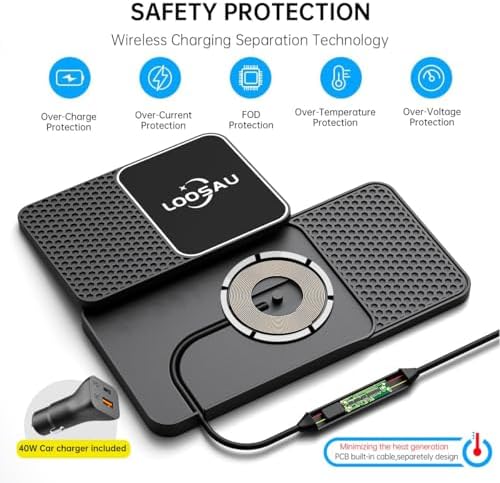 Effortless Fast Charging for i Phone 16: LOOSAU 15 W Magnetic Wireless Car Charger Pad with Non-Slip Design and 1 M Type C Cable – Ultimate Compatibility for i Phone 16, 15 Pro Max, 14, 13, and 12 Models – Your Essential On-the-Go Charging Solution