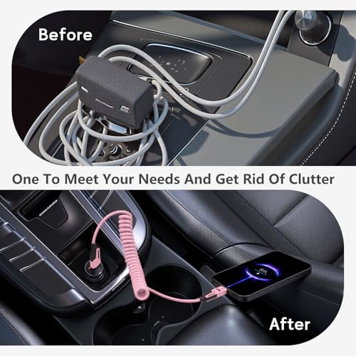 Versatile 4-in-1 Coiled USB C Cable – 4 ft – 65 W Fast Charging Solution for Phones, Laptops, and More – Durable Liquid Silicone Design in Pink – Tangle-Free Convenience, 2-Pack for Enhanced Compatibility and Speed