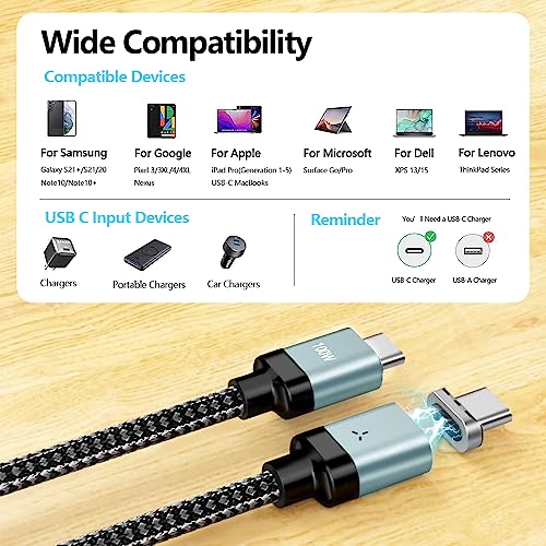 Ultimate 6.6 ft USB-C Magnetic Charger Cable – 2 Pack with 180-Degree Rotation for Effortless Connectivity, High-Speed 100 W Power Delivery for Mac Book Pro 2020, Samsung Galaxy S23/S22/S21 & Nintendo Switch – Durable Nylon Braided Design for Tangle-Free Use and Enhanced Device Compatibility