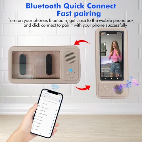 Shower Phone Holder with Wireless Bluetooth Speaker,Waterproof 480 Rotation Viewable Shower Phone Stand Case Mount Speakers for Bathroom Wall Mirro for 4″- 6.8″ Cell Phones (Pink) – Enhanced Compatibility and Speed