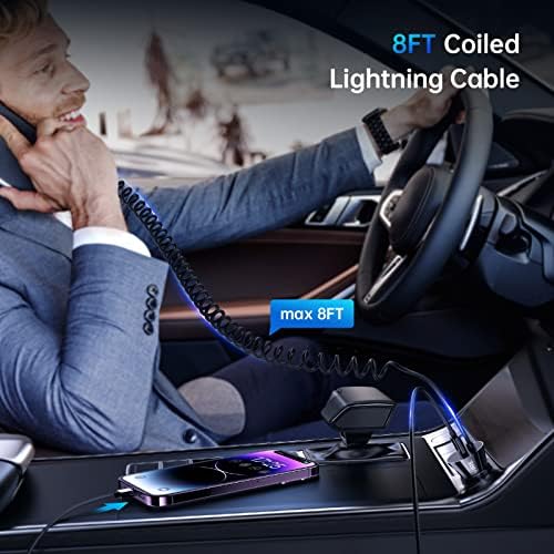 Syncwire 4.8 A Fast Car Charger for Apple Devices – MFi Certified Dual USB Adapter with 8 FT Coiled Lightning Cable for i Phone 14/13/12/11/XR/Max & i Pad – Ultimate Road Trip Charging Solution with Enhanced Safety Features