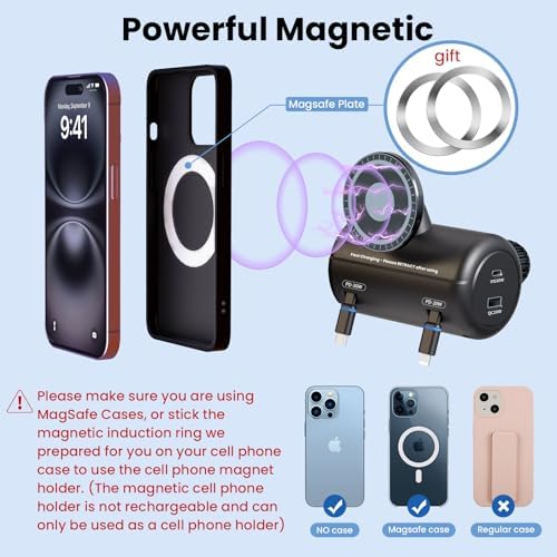 Revolutionize Your Travel Charging with the OHLPRO 6-in-1 Backseat Retractable Car Charger Station – Fast Dual USB Ports with 20 W PD & QC Adaptability, Magnetic Headrest Mount for Ultimate Convenience, Ideal for Rideshare Drivers and Passengers, Compatible with All Devices