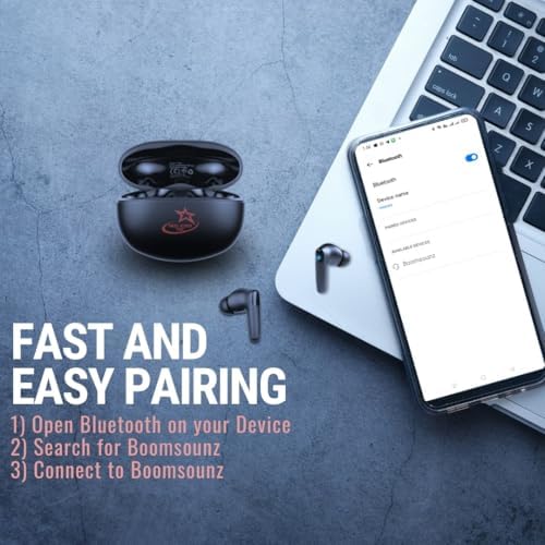 T-90 Boom Sound Z Sweatproof Wireless Earbuds – Ultimate ENC Noise Cancellation for Crystal Clear Audio in Music & Gaming, Enhanced Deep Bass for Immersive Soundscapes, Intuitive Touch Control for Effortless Operation, Rapid Recharge Feature, Long-Lasting Battery for Uninterrupted Use – Perfect for Active Lifestyles and Versatile Device Compatibility