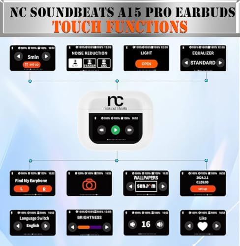 Elevate Your Audio Experience with NC Sound Beats A15 Pro Wireless Earbuds – Advanced Bluetooth 5.4 Connectivity, Immersive Deep Bass, Cutting-Edge Active Noise Cancellation, IPX7 Waterproof Design, Premium Hi-Fi Sound Quality, Intuitive Smart Touch Controls, Perfectly Compatible with Android & i Phone, Ultimate Comfort for All-Day Wear and Adventurous Lifestyles