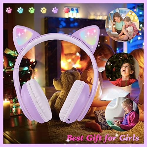 Playful Wireless Cat Ear Headphones for Kids – Bluetooth Audio with LED Lights, Foldable Design & Built-in Microphone for Gaming and Travel – Ultimate Gift for Trendy Young Girls
