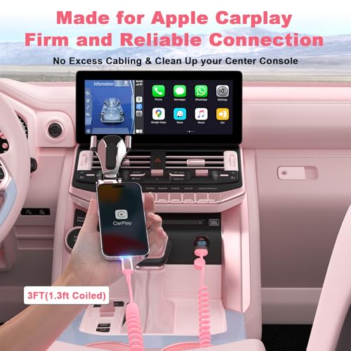 Enhance Your Driving Experience with the 2-Pack 3 FT MFi Certified i Phone Charging Cable for Apple Car Play – Retractable Lightning Cord for i Phone 14/13/12/11, i Pad & Air Pods – Fast Charging & Convenient Storage in Sleek Black