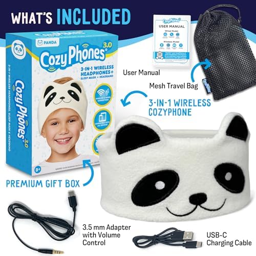Charming Panda-Themed Bluetooth Headphones for Toddlers – Safe Volume Control Wireless Earphones with Versatile 3.5 mm Connectivity – Perfect Travel Accessory for Kids – Lightweight Comfort for All-Day Enjoyment