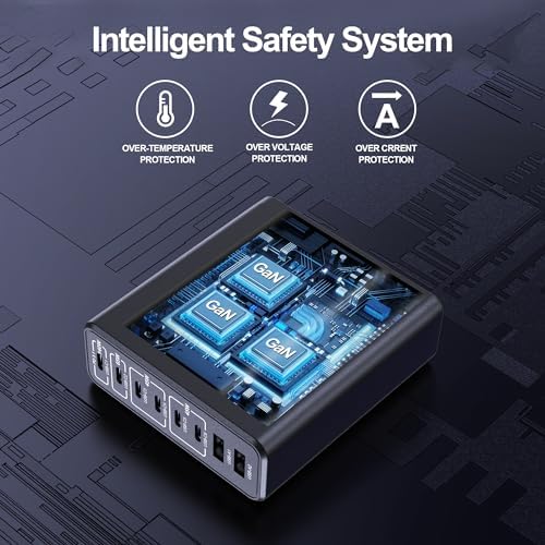Aftertop 250 W Ga N USB C Charging Station – 8-Port PD3.1 Fast Charger for Laptops & Mobile Devices – Compact Multi-Device Power Hub for Mac Book, i Phone 15/16 Pro Max, Galaxy S24/S23 Ultra, Pixel & More – Ultimate Efficiency & Safety Features