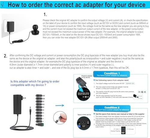 Guan Ting Universal 12 V 2 A Power Supply Adapter – High-Efficiency AC to DC Charger with 8 Interchangeable Tips for Maximum Flexibility – Compact 24 W Converter for Rapid Charging and Enhanced Device Compatibility