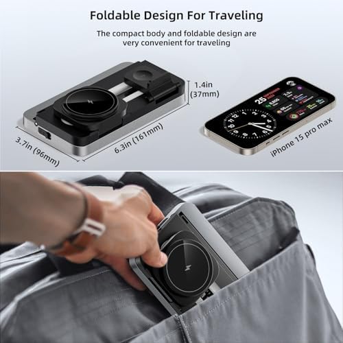 Revolutionize Your Charging Experience with the 3 in 1 Foldable Wireless Charging Station for Apple Devices – Mag Safe-Compatible Dock for i Phone 12-16, Apple Watch, and Air Pods with Built-in Night Light for Effortless Convenience and Speed