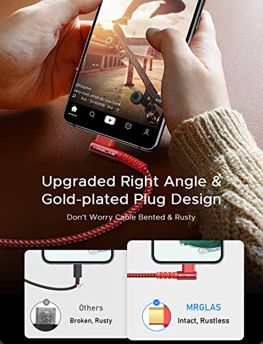 MRGLAS 3.2 A USB-C Charger Cable Pack – Versatile 4-Pack with Right Angle Design (10 FT, 6.6 FT, 3.3 FT, 1.6 FT) for Fast Charging i Phone 16/15, Samsung S10/S9, LG Smartphones – Durable Braided USB A to Type C Cords for Enhanced Performance and Compatibility