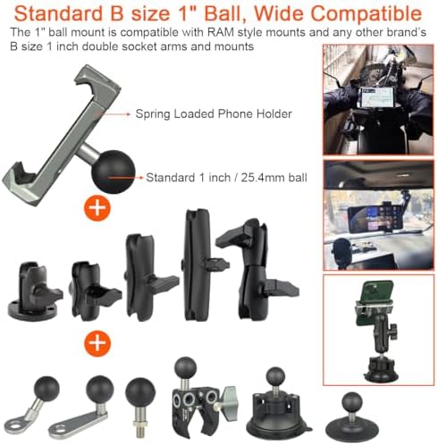 1 Inch/25mm Ball Mount Phone Holder Compatible with RAM mounts B Size Double Socket Arm for Car Bike Motorcycle Phone Mount with 1″ Ball – Enhanced Compatibility and Speed