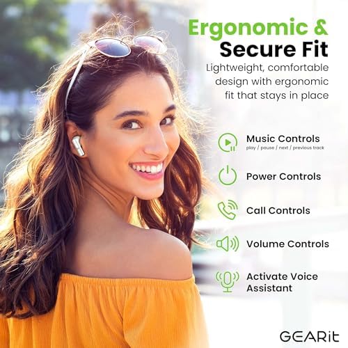 GEARit Ultimate True Wireless Bluetooth Earbuds – Premium Ergonomic In-Ear Headphones with Advanced Noise-Canceling Mic and Sleek RGB Charging Case – Perfect for Active Lifestyles, Business Calls, and Daily Use – Water-Resistant Design Optimized for i Phone & Android – Immerse Yourself in Superior Sound Quality with Cutting-Edge Bluetooth 5.3 Connectivity