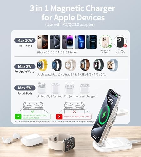 Ultimate 3-in-1 Magnetic Wireless Charging Station for Apple: Fast, Foldable Mag-Safe Charger with Night Light for i Phone 16/15/14/13/12, Apple Watch & Air Pods Pro – Travel-Ready, Enhanced Compatibility, and Rapid Charging Solution