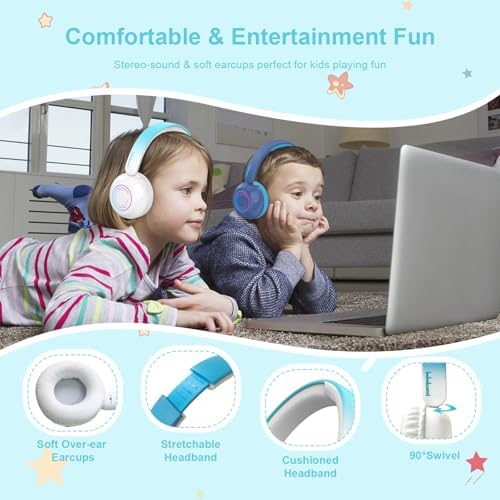 Vibrant LED Bluetooth Headphones for Kids – Lightweight, Hearing-Safe Design with Adjustable Volume Limits, Built-in Microphone, and Ultimate Comfort for School, Travel, and Home – Compatible with Tablets and Smartphones