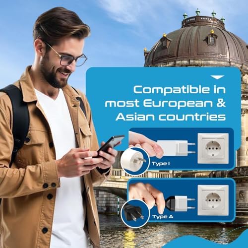 Universal Travel Power Adapter with 45 W PD Retractable USB-C Cable – Ultimate Multi-Device Charger for Global Use – Compatible with Laptops, Smartphones & Cameras – Essential Travel Accessory for US, EU & UK Adventures – Compact Design for Hassle-Free Charging