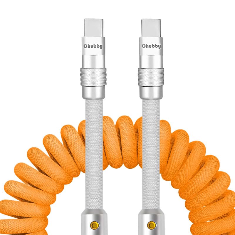 Experience Unmatched Charging Versatility with the Chubbycable Curly Chubby – 240 W High-Speed Retractable USB-C Cable, Extends 2.29 to 3.6 FT, Ideal for Car Play & Android Auto, Stylish Dark Blue and Green Coiled Design for Effortless Organization and Durability