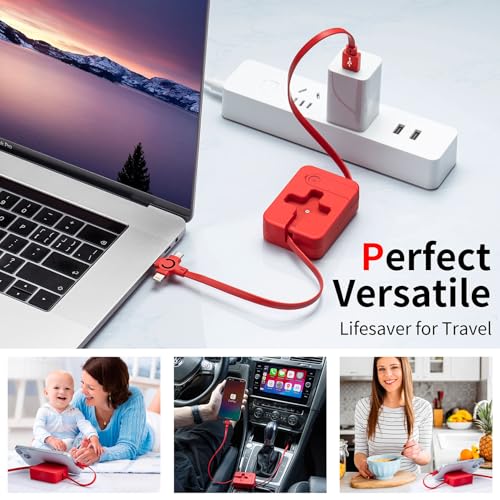 Multi Charging Cable 3A, 4Pack 3 in 1 Retractable USB Charger Cable with USB C/Micro Port, Phone Holder, Multiple Fast Charging Cord for Cell Phones, iPhone 16 15 14 Series, Galaxy S24/S23, Tablets – Enhanced Compatibility and Speed