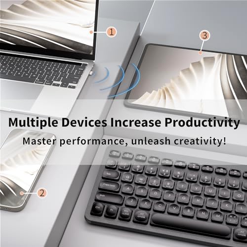 Sleek Gunmetal Bluetooth Wireless Keyboard – Ergonomic Silent Typing for Windows & i Pad – Plug & Play USB Receiver for Effortless Connectivity – Ideal for Travel and Home Office – Enhance Productivity with Dual Connectivity and Modern Design