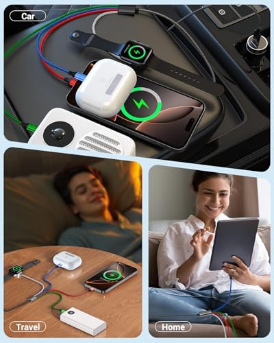 Temdan 3-in-2 USB C Charging Cable: Versatile Multi-Device Charger for Apple Watch Ultra, SE & i Phone 12-16 – Rapid Charge, Compact Travel Essential – Stylish Pink Smartwatch Accessory for On-the-Go Power Solutions