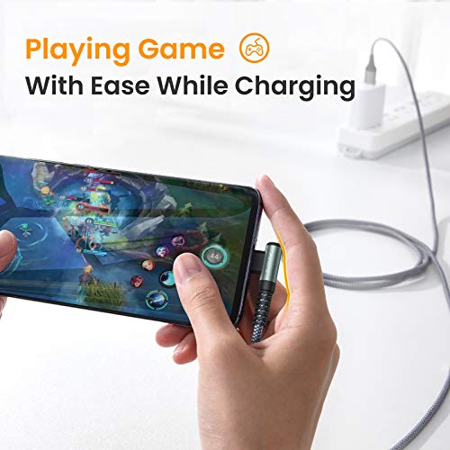 AINOPE Right Angle USB C Cable – 2-Pack (10 ft + 10 ft) Fast Charging 3.1 A Nylon Braided Charger for Enhanced Device Compatibility, Ideal for Gaming and Multitasking, Durable Black Design