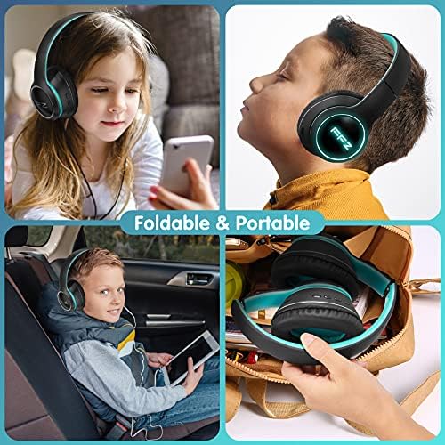 Vibrant Purple Kids Bluetooth Headphones – Safe Listening with Colorful LED Lights, Ultra-Comfort Earpads, Built-in Microphone, and Travel-Friendly Foldable Design for School & Adventure – Perfect for Online Learning and Playtime