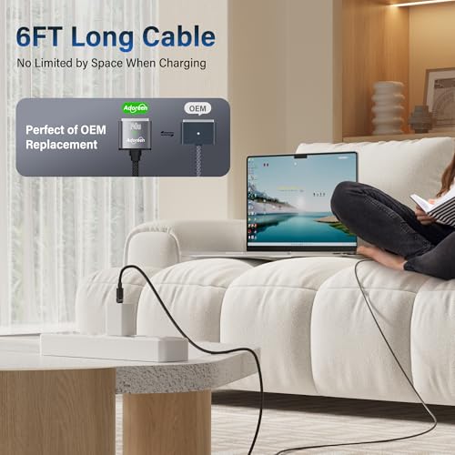 Adoreen 140W USB-C to Magnetic 3 Safe Fast-Charging Cable 6 Ft with 240W to USB-C Adapter, PD 3.1, LED Indicator, Braided Apple Magsafe Charger Accessories for Ipads, MacBook Pro & MacBook Air, Black – Enhanced Compatibility and Speed