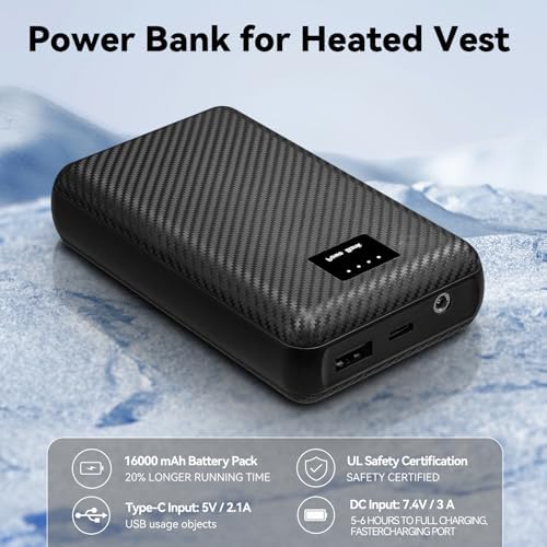 San Nolisa 16000 m Ah Power Bank for Heated Clothing – Premium Battery Pack with Type-C DC Port for Fast Charging and Enhanced Compatibility for Jackets, Vests, and Coats – Ultimate Cold Weather Solution