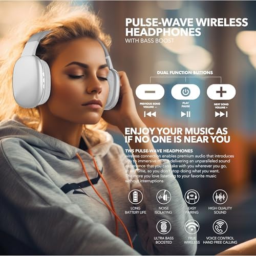 RCA Wave-56 Wireless Over-Ear Headphones – Elevate Your Listening Experience with Hi-Res Audio, Enhanced Bass, and 20-Hour Battery Life, Featuring Innovative Transparency Mode for Seamless Surround Awareness, Ultra-Lightweight and Travel-Ready Design in Elegant White Finish