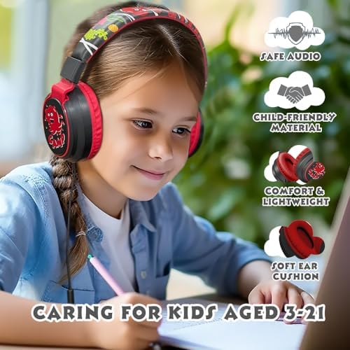 MIDOLA Kids Over-Ear Headphones: Safe Audio Experience with Noise Limitation, Foldable & Travel-Friendly Design, Custom Volume Control (85/110 d B), Built-In Microphone, and AUX Compatibility for School, Gaming, and Family Adventures in Sleek Black