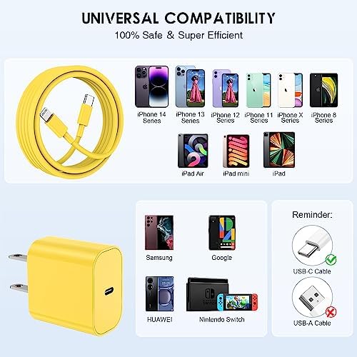 Ultra-Fast 20 W i Phone Charger with 10 ft USB C to Lightning Cable – Stylish Pink Fast Charging Block for i Phone 14 Pro Max, 13, 12, 11, XS, SE, i Pads & Air Pods – Unmatched Compatibility & Durability for On-the-Go Power