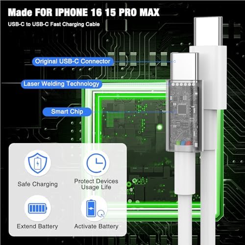 Rapid Charge 45 W USB-C Power Bundle for i Phone 16 & 15 Pro Max – 3-Pack Fast Charging Blocks with 6 ft C to C Cables for i Pad, Air Pods Pro 2 & Samsung S25 Ultra – Ultimate On-the-Go Power Solution with Superior Compatibility and Speed