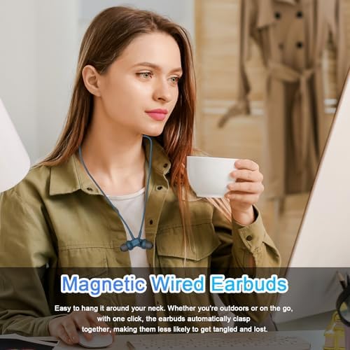 Lake Blue USB C Earbuds – Noise Cancelling Wired Headphones with Magnetic Storage & In-Line Microphone for i Phone 16, Galaxy S25, Pixel 8 – Premium Audio Experience for Music Enthusiasts & On-the-Go Professionals