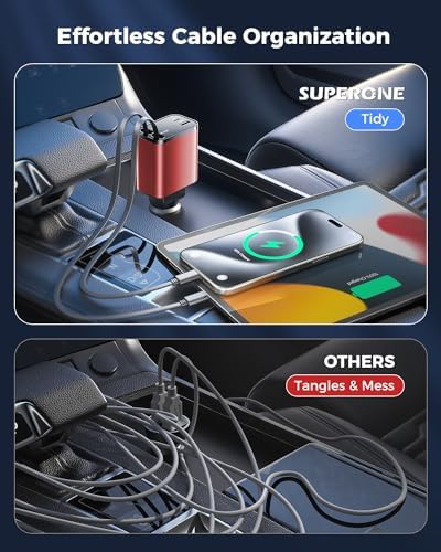 2025 SUPERONE 69 W Retractable Car Charger – Fast Charging Dual-Port Accessory for i Phone 16/15/14/13/12 & Samsung Devices, Tangle-Free Design, Ideal Gift for Men & Women, Essential Car Travel Companion