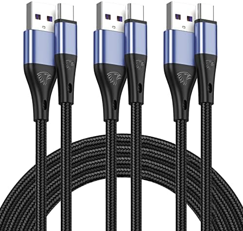 Premium 10 FT USB Type C Cables – Fast Charging 3 A, 3-Pack Nylon Braided Quick Charger Cords for Samsung Galaxy S21/S20/S10/S9/S8 Plus, Note 20/10/9/8, LG V50/V40/G8 – Durable & Tangle-Resistant Blue Charging Solution for Maximum Efficiency