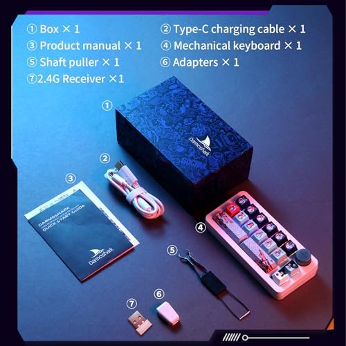 Darmoshark K3 Pro Wireless Mechanical Number Keyboard – Compact 19-Key RGB Backlit Game Keypad with Dual Bluetooth & USB-C Connectivity for Gamers and Professionals – Ergonomic Design for Enhanced Speed and Portability