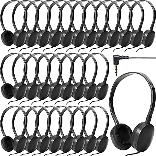Flutesan 30 Pack Kids Adjustable Wired Headphones – Premium On-Ear Stereo Sound Earbuds for Classroom and Travel – Lightweight, Durable Design for Boys and Girls – Ideal Tangle-Free Audio Solution for Laptops, Tablets, and More