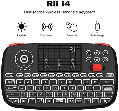 Rii i4 Mini Bluetooth Keyboard with Touchpad – Portable Backlit Wireless Keyboard for Smartphones, Tablets, PCs & Smart TVs – Effortless Control & Enhanced Productivity with 2.4 G USB Dongle – Compatible with i OS, Android, Windows & Mac – Ideal for Work & Entertainment