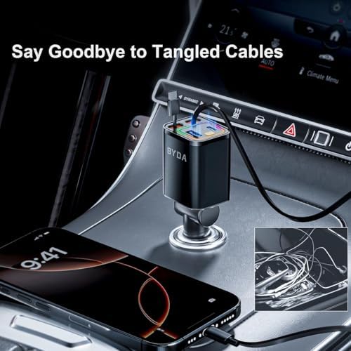 Revolutionary 2025 Micro-Version 4-in-1 Retractable Car Charger – 69 W Fast Charging USB C Adapter for i Phone 16/15/14/13, Samsung Galaxy, i Pad, Pixel – Ultimate Convenience with Tangle-Free Design and Enhanced Compatibility for All Your Devices
