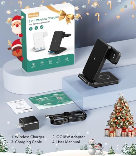 Ultimate 3-in-1 Foldable Wireless Charging Station for Samsung – Fast Charger for Galaxy S25 Ultra, S24/S23/S22/S21, Note 20, Z Flip/Fold 6/5, Galaxy Watch Ultra/7/6/5 Pro & Galaxy Buds – Portable & Sleek Design for Home, Office, Travel