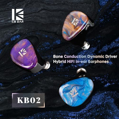 KBEAR KB02 Vibrant Resin Bone Conduction Earbuds – High-Performance In-Ear Monitors for Musicians, Ergonomically Designed with Dynamic Driver Technology, 2 Pin 4 N OFC Cable, and 3.5 mm Compatibility for Superior Sound Clarity and Extended Comfort