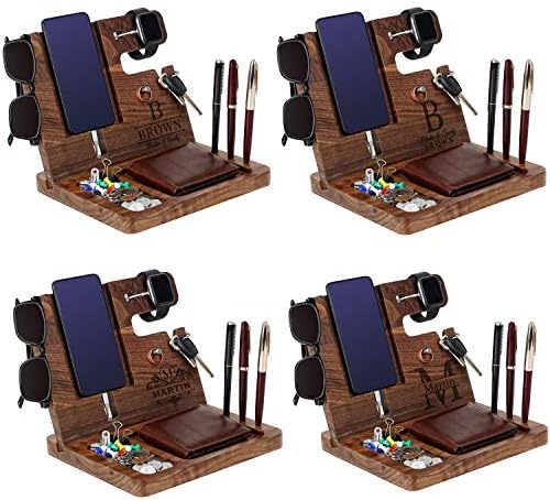 Personalized Wooden Charging Docking Station for Dads – Elegant Nightstand Organizer with Fast-Charging Capability, Multi-Compartment Design for Smartphones, Smartwatches, Keys & Wallets – Ideal Custom Father’s Day Gift or Birthday Surprise, Durable Home Essential