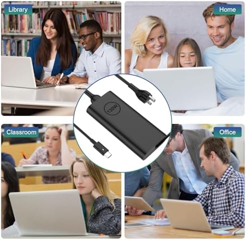 Dell 130 W USB-C Slim Laptop Charger – Fast Charging Power Adapter for Precision & XPS Series with 6 ft Cord – Ultimate Compatibility for Latitude 7410, 7310, 7210, 5590, 9700, 9500 Models – Reliable Power Delivery for Enhanced Performance and Portability