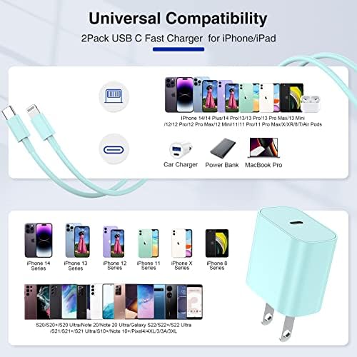 Ultra-Fast 20 W i Phone Charger with 10 ft USB C to Lightning Cable – Stylish Pink Fast Charging Block for i Phone 14 Pro Max, 13, 12, 11, XS, SE, i Pads & Air Pods – Unmatched Compatibility & Durability for On-the-Go Power