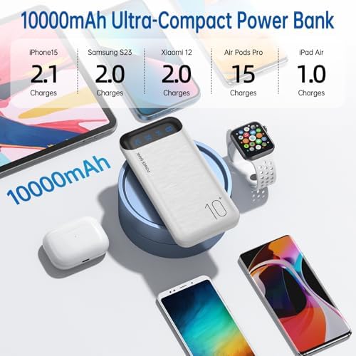 10000 m Ah Slim Portable Power Bank – Fast Charging External Battery Pack with Dual USB 2.4 A Outputs & USB-C Compatibility for i Phone 12-16, Huawei, Samsung Galaxy S20, & Android Tablets – Ideal for Travel and Daily Use