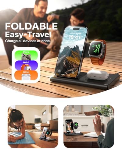 EXW 2024 Premium 3-in-1 Charging Station for Apple: Fast Wireless Charger for i Phone 16, 15, 14, 13, 12, 11 Pro Max, XR, XS & Air Pods with Apple Watch Dock – Streamline Your Charging Experience & Optimize Space with Enhanced Compatibility (Adapter Not Included)
